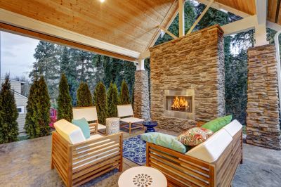 Outdoor Brick Fireplace with Seating